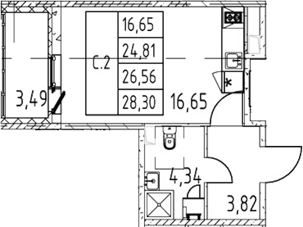 Квартира студия 24.81 м², 1/12 эт., ЖК «Полис ЛАВрики»